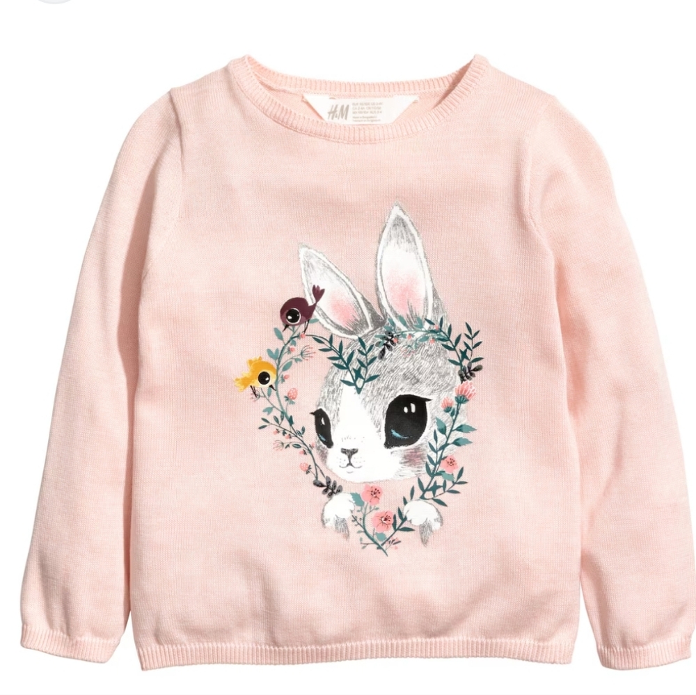 H&M Pink Bunny Graphic Sweater knit top size 8-10